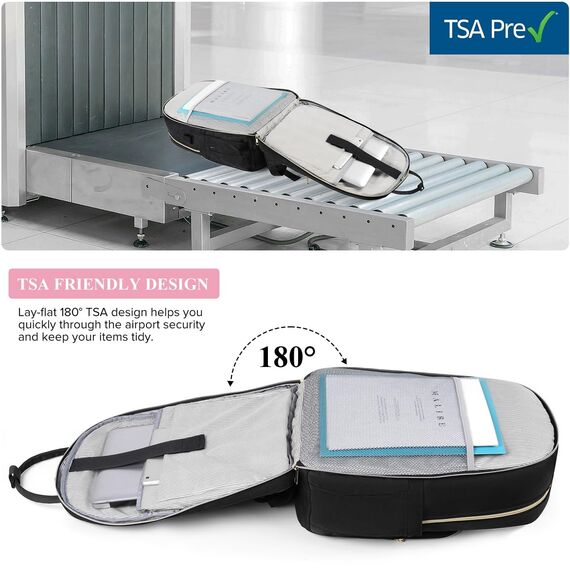 Schwarz Rucksack Damen,Schulrucksack Frauen Schultasche Mädchen Teenager Tagesrucksack mit USB und Laptopfach für Schule Universität Büro Arbeit Stadt,Geschenke für Muttertag Geburtstag Valentinstag