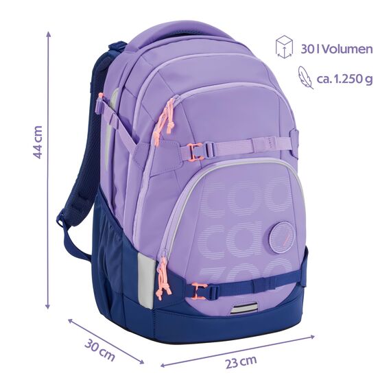coocazoo Schulrucksack Mate „Tarp Frosty Lilac”, lila, ergonomischer & anpassbarer Tornister, höhen- & größenverstellbar, mit Brustgurt & Hüftgurt, ab der 3. Klasse