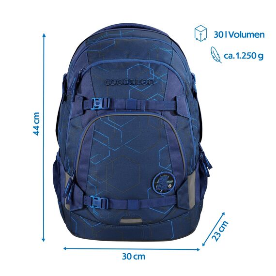 coocazoo Schulrucksack Mate „Blue Motion”, blau, ergonomischer & anpassbarer Tornister, höhen- & größenverstellbar, mit Brustgurt & Hüftgurt, ab der 3. Klasse