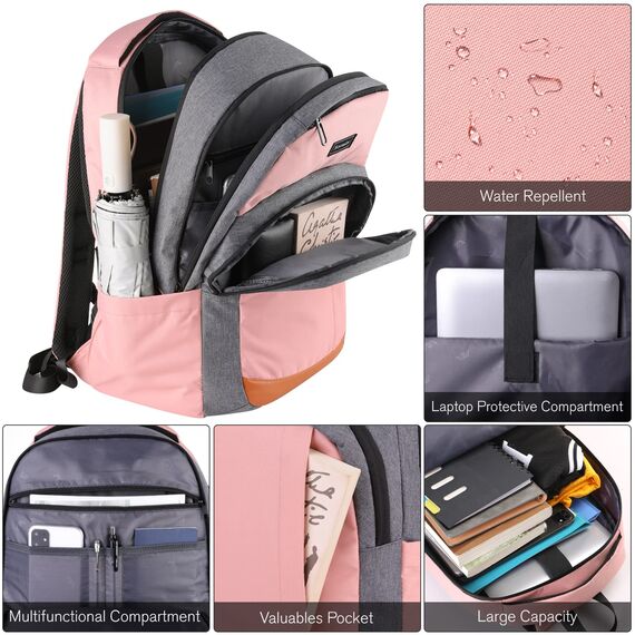 YIORMIOR Schulrucksack Mädchen Teenager, Rucksack Damen Schule Daypacks für 15.6 Zoll Laptop Rucksack mit USB Ladeanschluss 35L