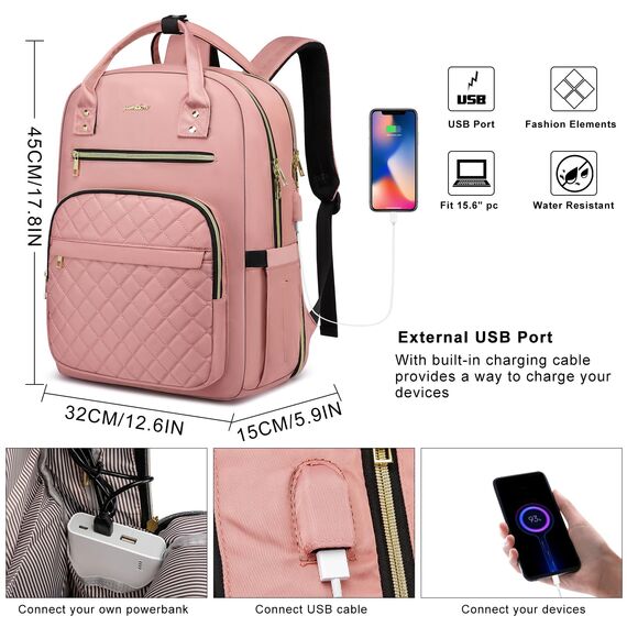 YAMTION Rucksack Damen,Schulrucksack Frauen Schultasche Mädchen Teenager Tagesrucksack mit USB und Laptopfach für Schule Universität Büro Arbeit Stadt