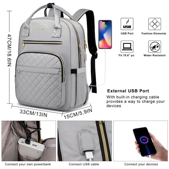 YAMTION Laptop Rucksack Damen,17.3 Zoll Schulrucksack Frauen Schultasche Mädchen Teenager Tagesrucksack mit USB und Laptopfach für Schule Universität Büro Arbeit Stadt