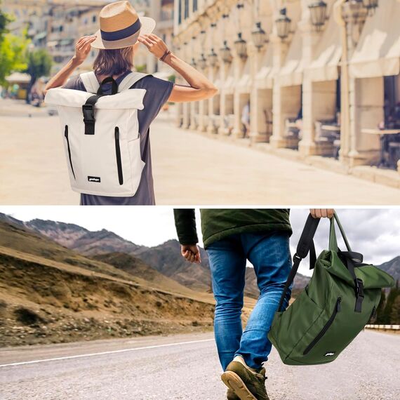 YOKGO Rucksack Damen & Herren, Rolltop Rucksack Wasserfest LaptopRucksack Schulrucksack mit 15,6" Laptopfach, Freizeitrucksack Backpack Daypack für Uni Schule Business Arbeit City Freizeit Reise