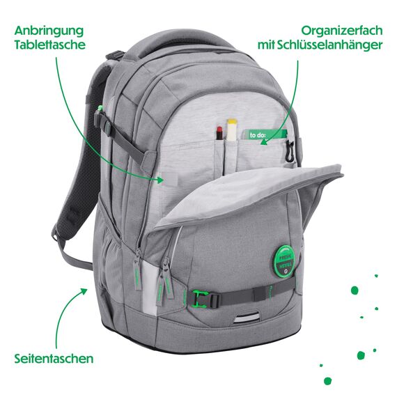 coocazoo Schulrucksack Mate „Mixed Silver Dust”, grau, ergonomischer & anpassbarer Tornister, höhen- & größenverstellbar, mit Brustgurt & Hüftgurt, ab der 3. Klasse