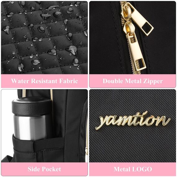 Schwarz Rucksack Damen,Schulrucksack Frauen Schultasche Mädchen Teenager Tagesrucksack mit USB und Laptopfach für Schule Universität Büro Arbeit Stadt,Geschenke für Muttertag Geburtstag Valentinstag