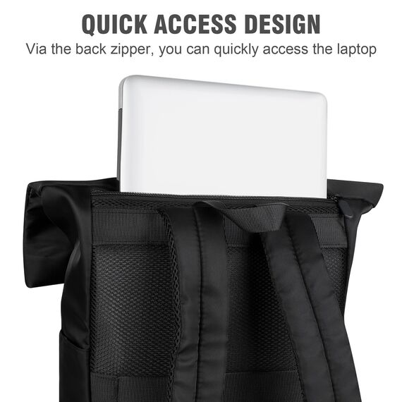 YOKGO Rucksack Damen & Herren, Rolltop Rucksack Wasserfest LaptopRucksack Schulrucksack mit 15,6" Laptopfach, Freizeitrucksack Backpack Daypack für Uni Schule Business Arbeit City Freizeit Reise