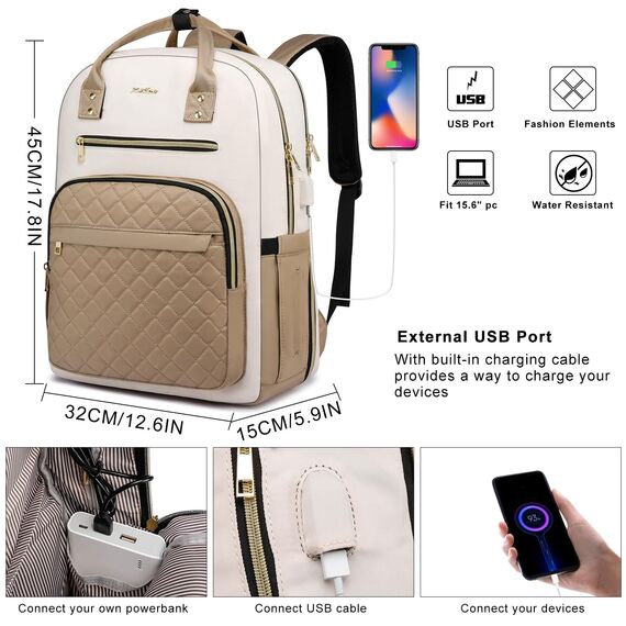 YAMTION Rucksack Damen,Schulrucksack Frauen Schultasche Mädchen Teenager Tagesrucksack mit USB und Laptopfach für Schule Universität Büro Arbeit Stadt