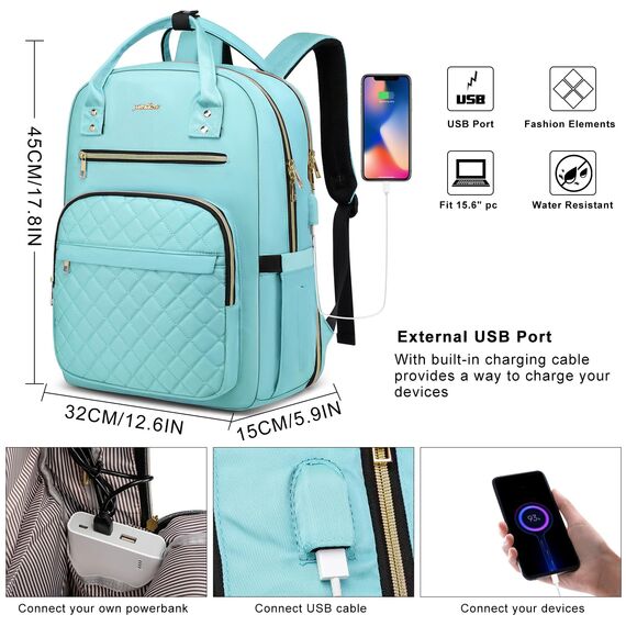 YAMTION Rucksack Damen,Schulrucksack Frauen Schultasche Mädchen Teenager Tagesrucksack mit USB und Laptopfach für Schule Universität Büro Arbeit Stadt