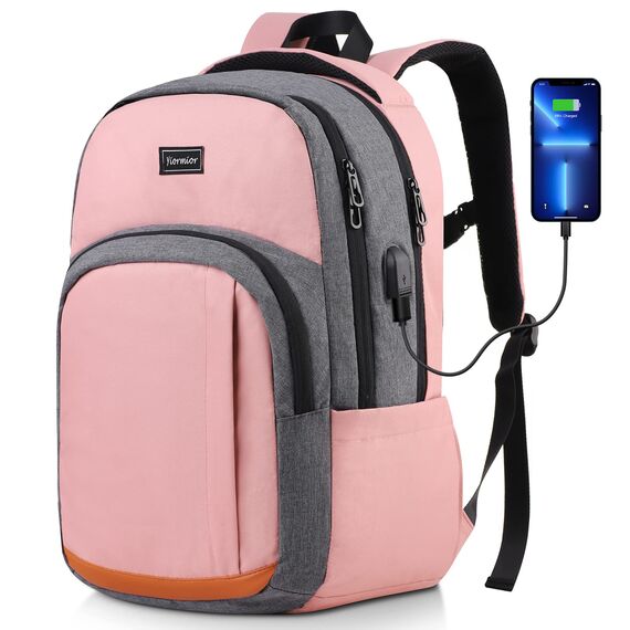YIORMIOR Schulrucksack Mädchen Teenager, Rucksack Damen Schule Daypacks für 15.6 Zoll Laptop Rucksack mit USB Ladeanschluss 35L
