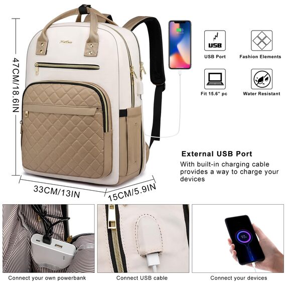 YAMTION Laptop Rucksack Damen,17.3 Zoll Schulrucksack Frauen Schultasche Mädchen Teenager Tagesrucksack mit USB und Laptopfach für Schule Universität Büro Arbeit Stadt