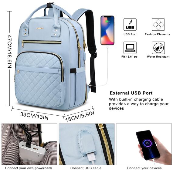YAMTION Laptop Rucksack Damen,17.3 Zoll Schulrucksack Frauen Schultasche Mädchen Teenager Tagesrucksack mit USB und Laptopfach für Schule Universität Büro Arbeit Stadt