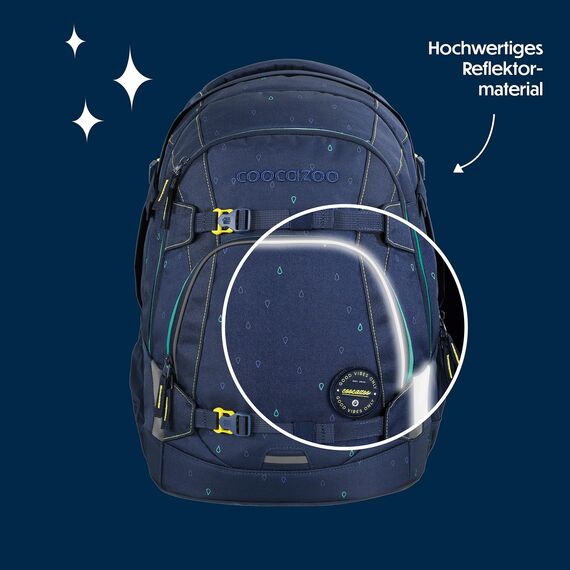 coocazoo Schulrucksack Mate „Happy Raindrops”, blau, ergonomischer & anpassbarer Tornister, höhen- & größenverstellbar, mit Brustgurt & Hüftgurt, leicht & individuell, ab der 3. Klasse