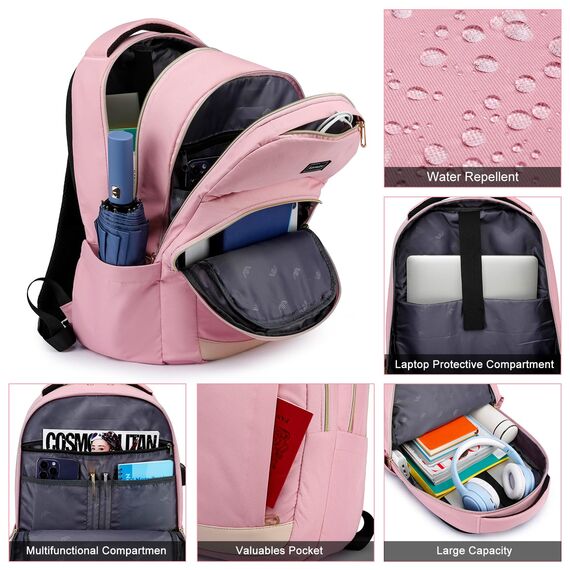 YIORMIOR Schulrucksack Mädchen Teenager, Rucksack Damen Schule Daypacks für 15.6 Zoll Laptop Rucksack mit USB Ladeanschluss 35L