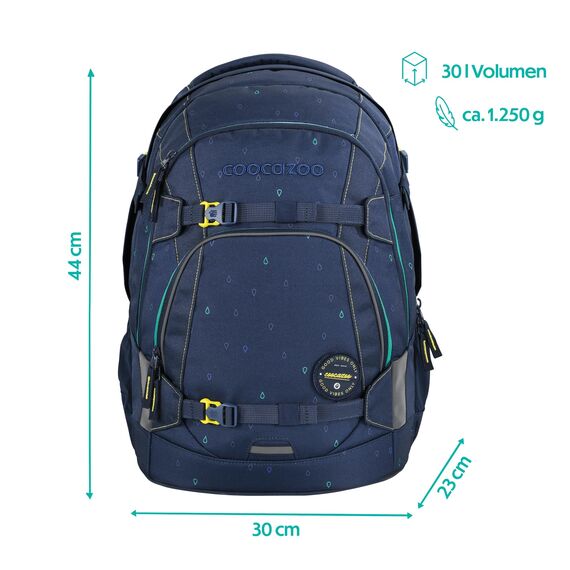coocazoo Schulrucksack Mate „Happy Raindrops”, blau, ergonomischer & anpassbarer Tornister, höhen- & größenverstellbar, mit Brustgurt & Hüftgurt, leicht & individuell, ab der 3. Klasse