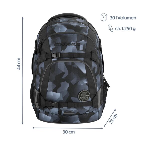 coocazoo Schulrucksack Mate „Grey Rocks”, schwarz-grau, ergonomischer & anpassbarer Tornister, höhen- & größenverstellbar, mit Brustgurt & Hüftgurt, ab der 3. Klasse