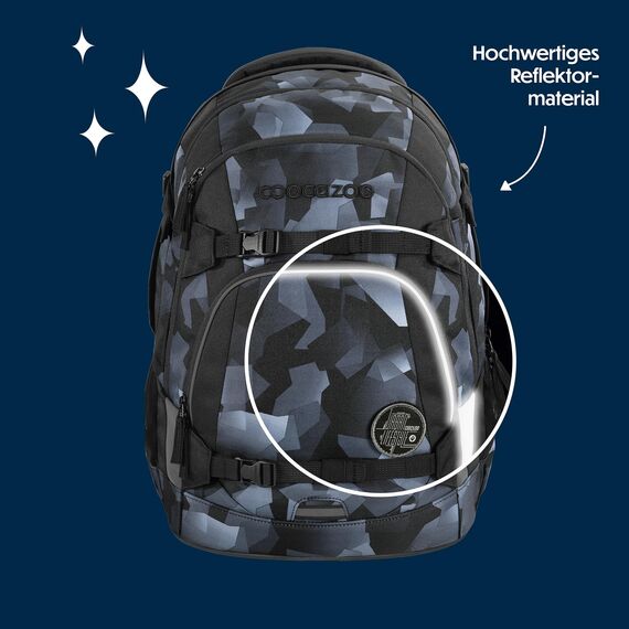 coocazoo Schulrucksack Mate „Grey Rocks”, schwarz-grau, ergonomischer & anpassbarer Tornister, höhen- & größenverstellbar, mit Brustgurt & Hüftgurt, ab der 3. Klasse