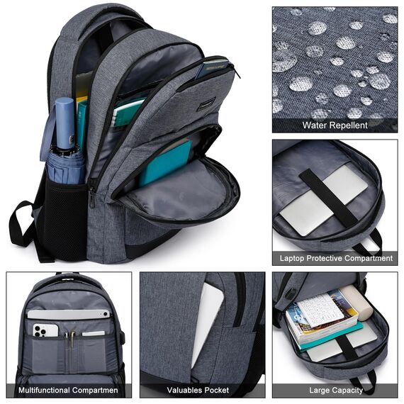 YIORMIOR Schulrucksack Jungen Mädchen Teenager, Rucksack Schule Laptop Rucksack für Herren Damen Daypacks für 15.6 Zoll Laptop Business Rucksack mit USB Ladeanschluss 35L