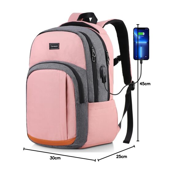 YIORMIOR Schulrucksack Mädchen Teenager, Rucksack Damen Schule Daypacks für 15.6 Zoll Laptop Rucksack mit USB Ladeanschluss 35L