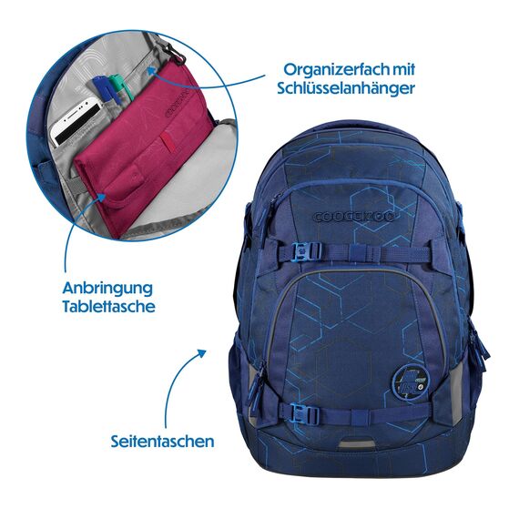 coocazoo Schulrucksack Mate „Blue Motion”, blau, ergonomischer & anpassbarer Tornister, höhen- & größenverstellbar, mit Brustgurt & Hüftgurt, ab der 3. Klasse