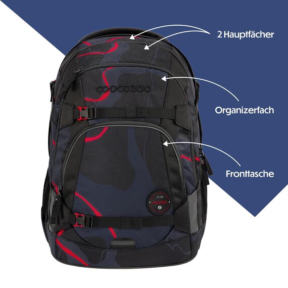 coocazoo Schulrucksack Mate „Lava Lines”, schwarz, ergonomischer & anpassbarer Tornister, höhen- & größenverstellbar, mit Brustgurt & Hüftgurt, ab der 3. Klasse
