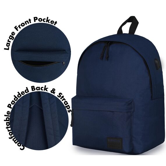 SUPACOOL Leichter Laptop Rucksack für Herren Damen, Schulrucksack mit USB Ladeanschluss für Jungen, Mädchen und Teenager, Rucksack Daypack für College