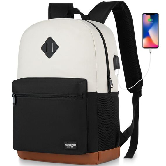 YAMTION Schulrucksack für Mädchen und Jungen, Laptop-Rucksack mit USB-Ladeanschluss für Damen und Herren, Schultasche, Collegetasche