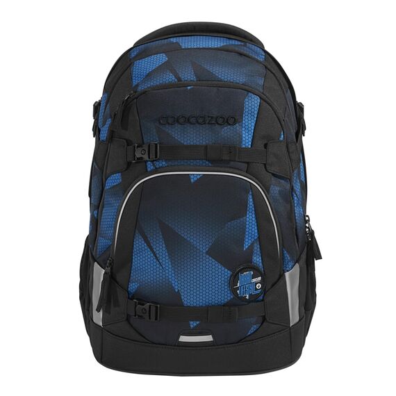 coocazoo Schulrucksack Mate „Electric Ice”, schwarz-blau, ergonomischer & anpassbarer Tornister, höhen- & größenverstellbar, mit Brustgurt & Hüftgurt, ab der 3. Klasse