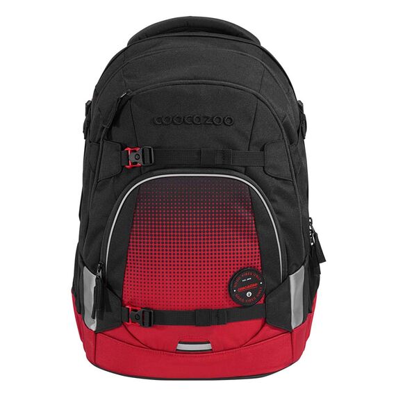 coocazoo Schulrucksack Mate „Blazing Fire”, schwarz-rot, ergonomischer & anpassbarer Tornister, höhen- & größenverstellbar, mit Brustgurt & Hüftgurt, ab der 3. Klasse