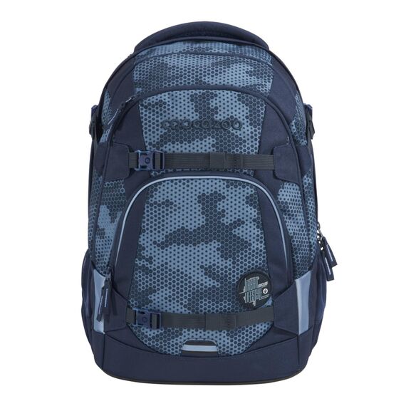 coocazoo Schulrucksack Mate „Geometric Sky”, grau-blau, ergonomischer & anpassbarer Tornister, höhen- & größenverstellbar, mit Brustgurt & Hüftgurt, ab der 3. Klasse