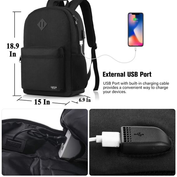 YAMTION Laptop-Rucksack 17,3 Zoll (43,9 cm) für Damen und Herren, Schulrucksack, Schultasche, College-Tasche, für Mädchen und Jungen