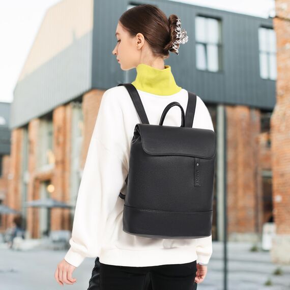 Myhozee Rucksack Damen Cityrucksack - Elegant Rucksacktasche PU Leder Anti Diebstahl Daypack Damenrucksack mit Laptopfach 14 Zoll Tasche Backpack Wasserdicht Schulrucksack für Ausflüge Reise Schwarz
