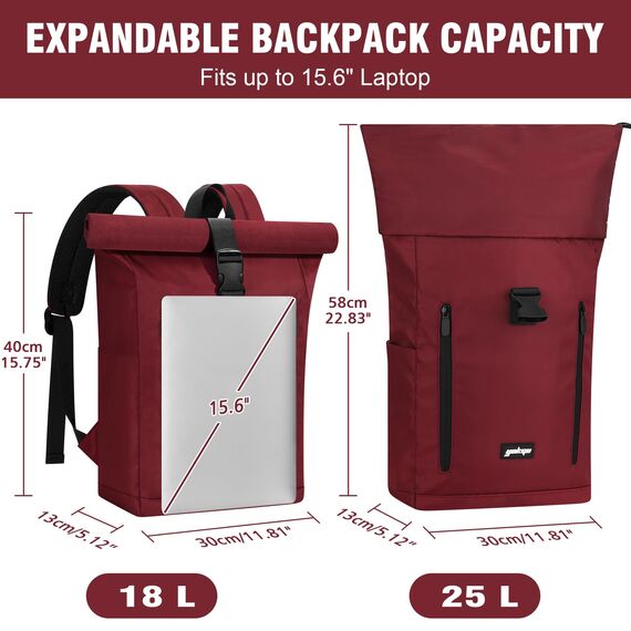 YOKGO Rucksack Damen & Herren, Rolltop Rucksack Wasserfest LaptopRucksack Schulrucksack mit 15,6" Laptopfach, Freizeitrucksack Backpack Daypack für Uni Schule Business Arbeit City Freizeit Reise