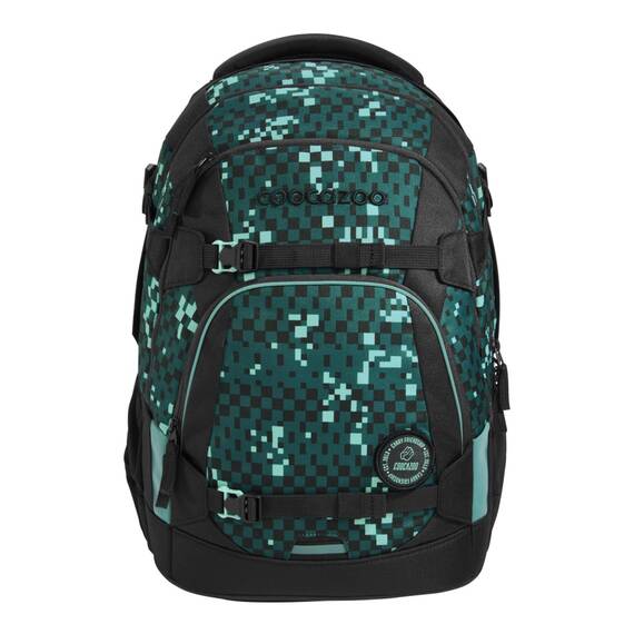 coocazoo Schulrucksack Mate „Pixel Blox”, schwarz-grün, ergonomischer & anpassbarer Tornister, höhen- & größenverstellbar, mit Brustgurt & Hüftgurt, ab der 3. Klasse