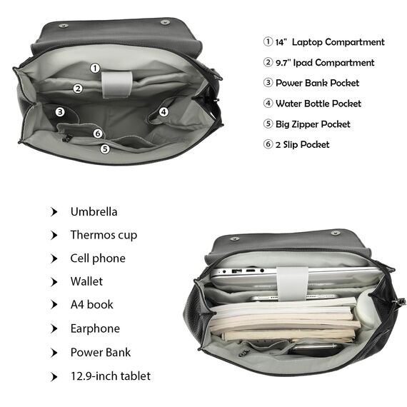 Myhozee Rucksack Damen Cityrucksack - Elegant Rucksacktasche PU Leder Anti Diebstahl Daypack Damenrucksack mit Laptopfach 14 Zoll Tasche Backpack Wasserdicht Schulrucksack für Ausflüge Reise Schwarz