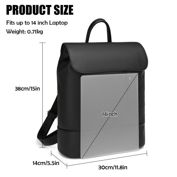 Myhozee Rucksack Damen Cityrucksack - Elegant Rucksacktasche PU Leder Anti Diebstahl Daypack Damenrucksack mit Laptopfach 14 Zoll Tasche Backpack Wasserdicht Schulrucksack für Ausflüge Reise Schwarz
