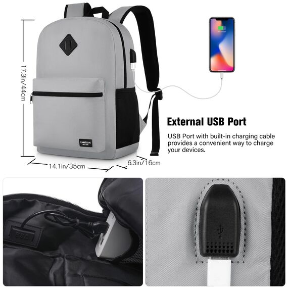 YAMTION Rucksack Herren Schulrucksack Damen,Rucksack Jungen Teenager Rucksack Schule Mädchen Schultasche Mädchen mit 15,6" Laptopfach & USB für Universität Business Städtetrip