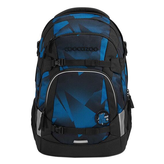 coocazoo Schulrucksack Mate „Electric Ice”, schwarz-blau, ergonomischer & anpassbarer Tornister, höhen- & größenverstellbar, mit Brustgurt & Hüftgurt, ab der 3. Klasse