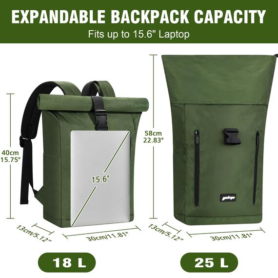 YOKGO Rucksack Damen & Herren, Rolltop Rucksack Wasserfest LaptopRucksack Schulrucksack mit 15,6" Laptopfach, Freizeitrucksack Backpack Daypack für Uni Schule Business Arbeit City Freizeit Reise