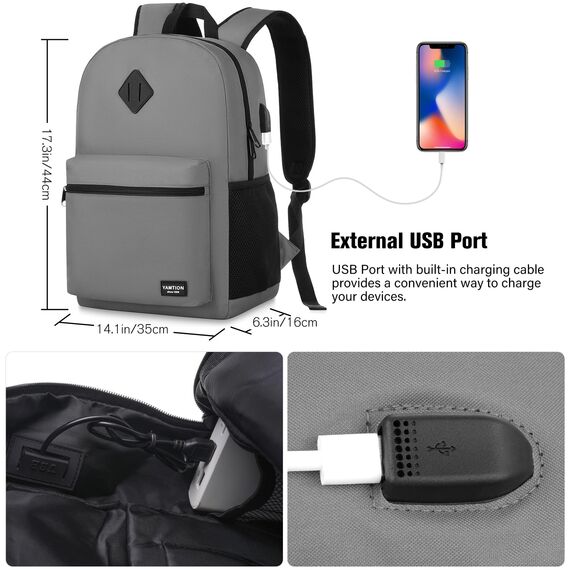 YAMTION Rucksack Herren Schulrucksack Jungen Teenager,Rucksack Damen Schulranzen Mädchen Schultasche Mädchen Teenager Rucksack Schule für Uni Büro Reise Studium,USB Ladeanschluss