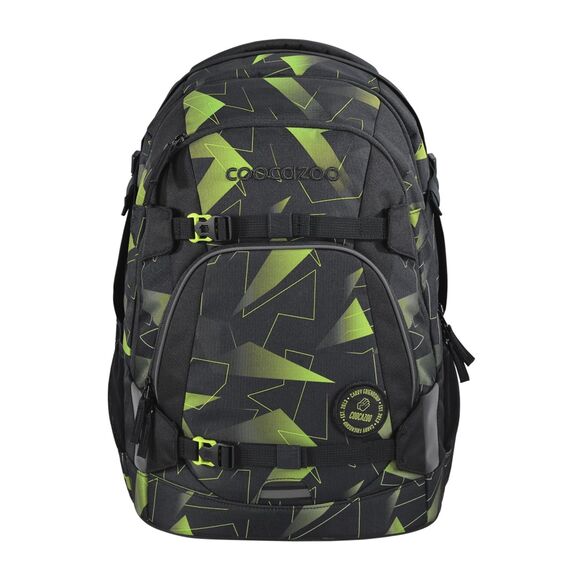 coocazoo Schulrucksack Mate „Lime Flash”, schwarz-grün, ergonomischer & anpassbarer Tornister, höhen- & größenverstellbar, mit Brustgurt & Hüftgurt, ab der 3. Klasse