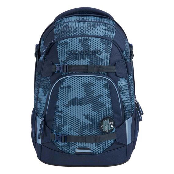 coocazoo Schulrucksack Mate „Geometric Sky”, grau-blau, ergonomischer & anpassbarer Tornister, höhen- & größenverstellbar, mit Brustgurt & Hüftgurt, ab der 3. Klasse