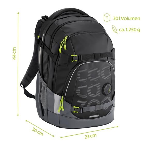 coocazoo Schulrucksack Mate „Tarp Black Thunder”, schwarz, ergonomischer & anpassbarer Tornister, höhen- & größenverstellbar, mit Brustgurt & Hüftgurt, ab der 3. Klasse