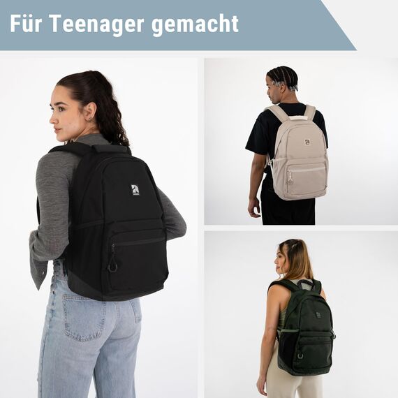 AUDETIC Schulrucksack Mädchen und Jungen Teenager Grau - Flex - Rucksack Damen & Herren mit 16 Zoll Laptop Fach für Schule & Freizeit - Wasserabweisend