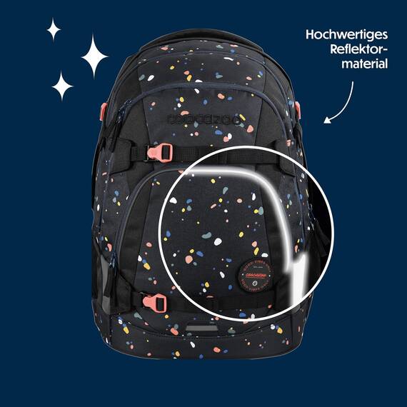 coocazoo Schulrucksack Mate „Sprinkled Candy”, schwarz-rosa, ergonomischer & anpassbarer Tornister, höhen- & größenverstellbar, mit Brustgurt & Hüftgurt, ab der 3. Klasse
