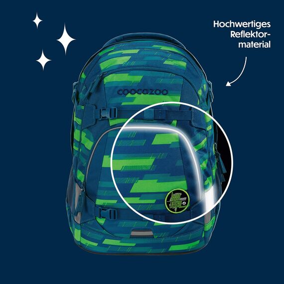 coocazoo Schulrucksack Mate „Lime Stripe”, blau-grün, ergonomischer & anpassbarer Tornister, höhen- & größenverstellbar, mit Brustgurt & Hüftgurt, ab der 3. Klasse