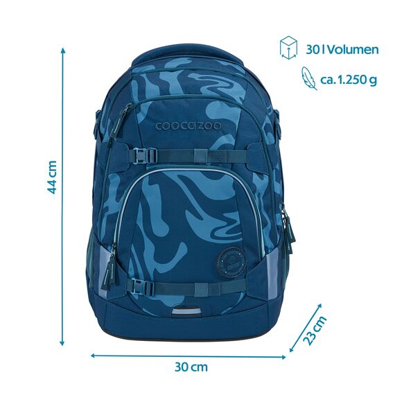 coocazoo Schulrucksack Mate „Breaking Waves”, blau, ergonomischer & anpassbarer Tornister, höhen- & größenverstellbar, mit Brustgurt & Hüftgurt, ab der 3. Klasse