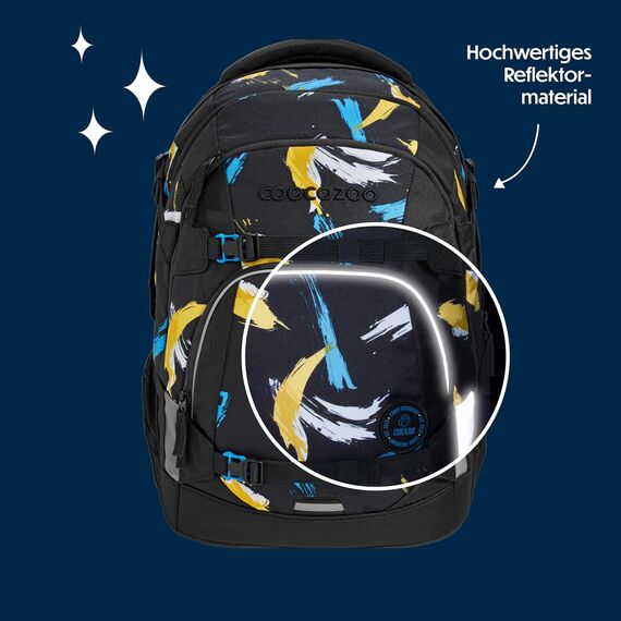 coocazoo Schulrucksack Mate „Crazy Artnight”, schwarz-blau, ergonomischer & anpassbarer Tornister, höhen- & größenverstellbar, mit Brustgurt & Hüftgurt, ab der 3. Klasse
