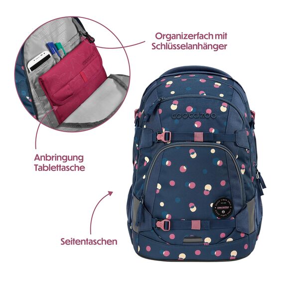 coocazoo Schulrucksack Mate „Bubble Dreams”, blau, ergonomischer & anpassbarer Tornister, höhen- & größenverstellbar, mit Brustgurt & Hüftgurt, ab der 3. Klasse