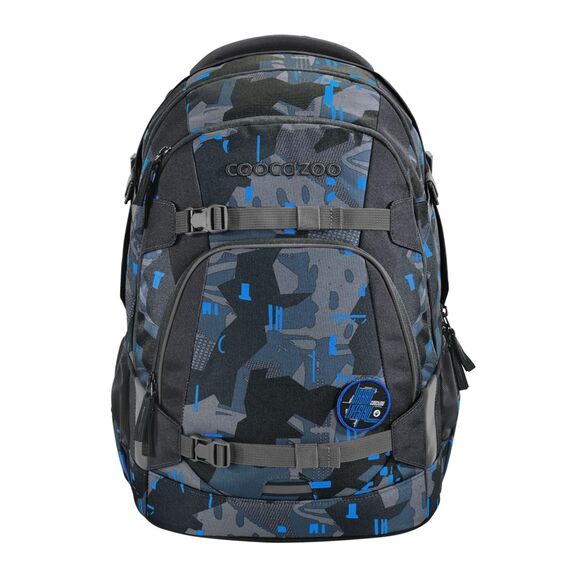 coocazoo Schulrucksack Mate „Blue Craft”,schwarz-blau, ergonomischer & anpassbarer Tornister, höhen- & größenverstellbar, mit Brustgurt & Hüftgurt, ab der 3. Klasse