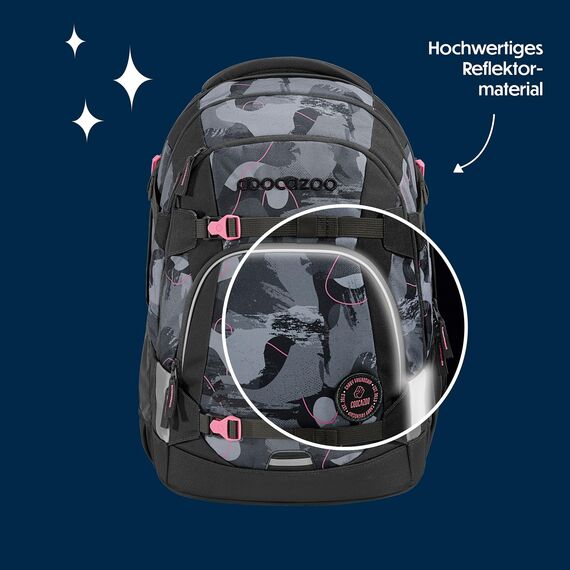 coocazoo Schulrucksack Mate „Bubble Brush”, grau-rosa, ergonomischer & anpassbarer Tornister, höhen- & größenverstellbar, mit Brustgurt & Hüftgurt, ab der 3. Klasse